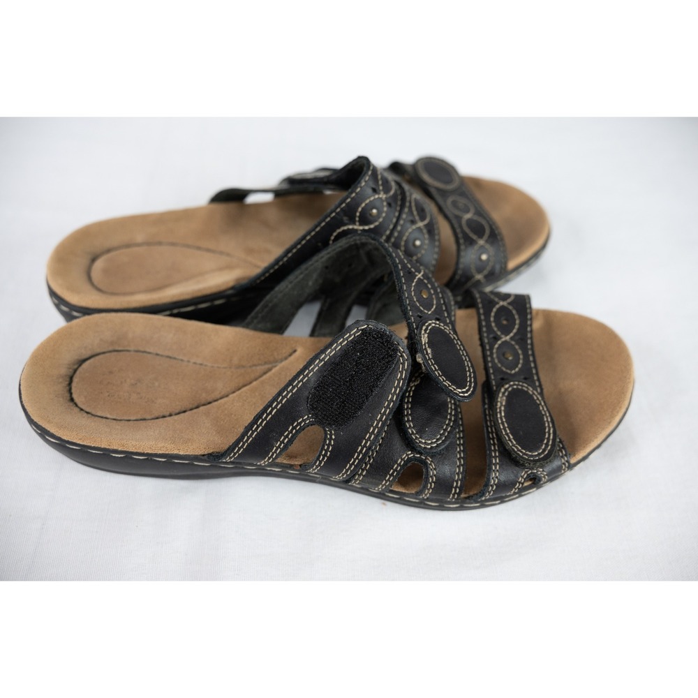 Clarks Leisa Cacti Q Slide Sandals Womens‎ 10 Black Leather shoes casual comfort - Picture 4 of 8